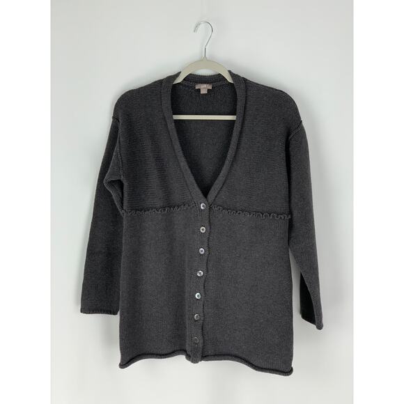 J. Jill Button Up Cardigan Womens Medium 100% Cotton Dark Grey Long Sleeves - Picture 1 of 8